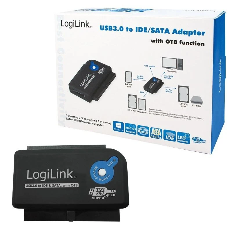 LOGILINK AU0028A LOGILINK – USB 3.0 į IDE ir SATA adapteris su OTB