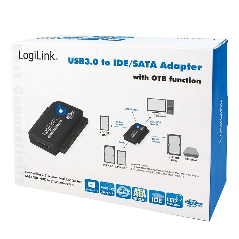 LOGILINK AU0028A LOGILINK – USB 3.0 į IDE ir SATA adapteris su OTB