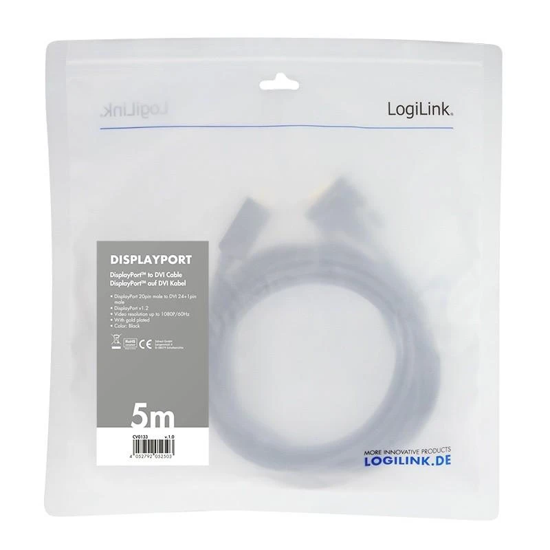 LOGILINK CV0133 LOGILINK - DisplayPort į DVI laidas, juodas, 5m