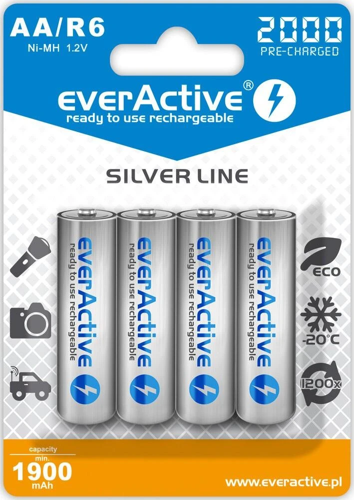 Baterija - „everActive Ni-MH R6 AA“ 2000 mAh „Sidabrinis Line 1.2V“