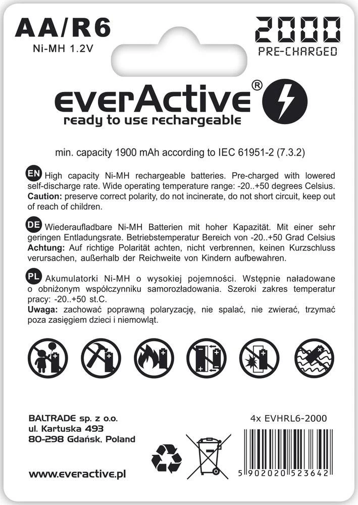 Baterija - „everActive Ni-MH R6 AA“ 2000 mAh „Sidabrinis Line 1.2V“