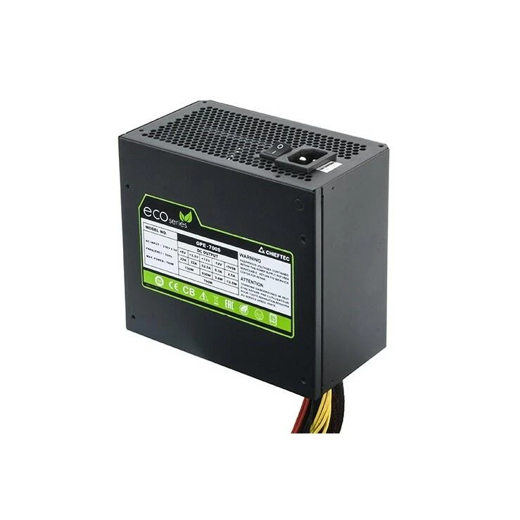 CHIEFTEC ECO serijos 600 W ATX-12V V.2.3 maitinimo šaltinis su 12 cm ventiliatoriumi Aktyvus PFC 230 V tik 85 proc. Efektyvumas, įskaitant maitinimo laidą