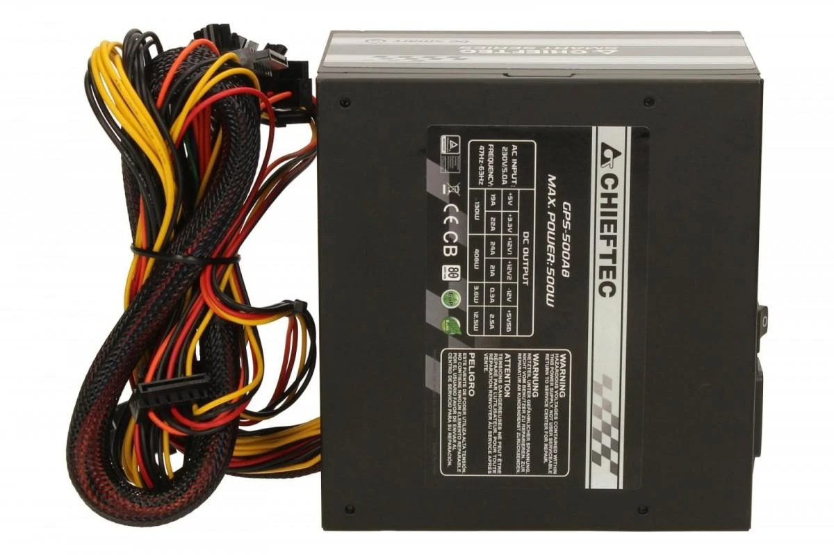 CHIEFTEC PSU 500W 12CM FAN ACTIVE PFC ATX12V V2.3 80+ EFEKTYVUMAS (SU MAITINIMO LAIDU)