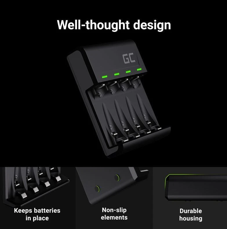 Green Cell Žalias Cell GREENCELL GRADGC01 VitalCharger, skirtas AA R6 ir AAA R03 Ni-MH