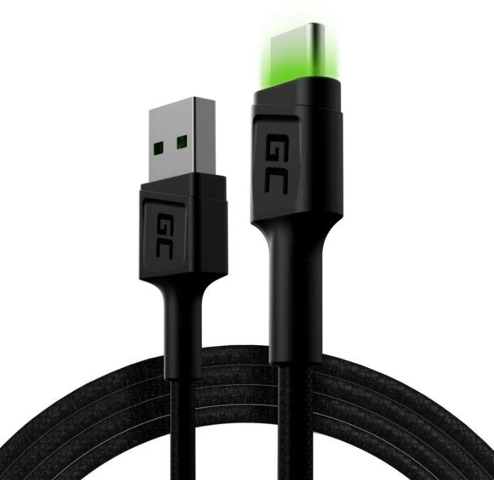 Green Cell Žalias Cell GREENCELL KABGC06 kabelis Žalias Cell Ray USB laidas - USB-C 120cm su žalias LED apšvietimu ir atrama