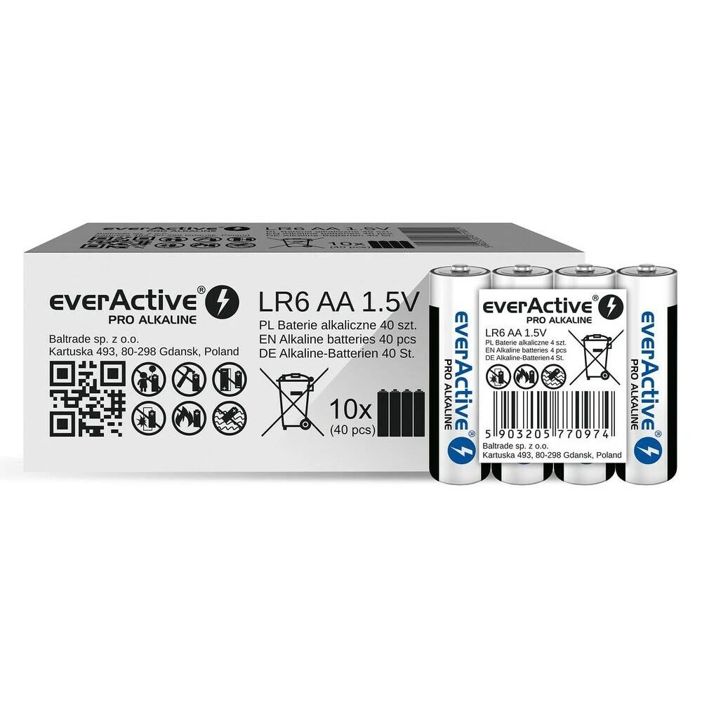 everActive LR6 AA baterijų pakuotė ir pavieniai elementai