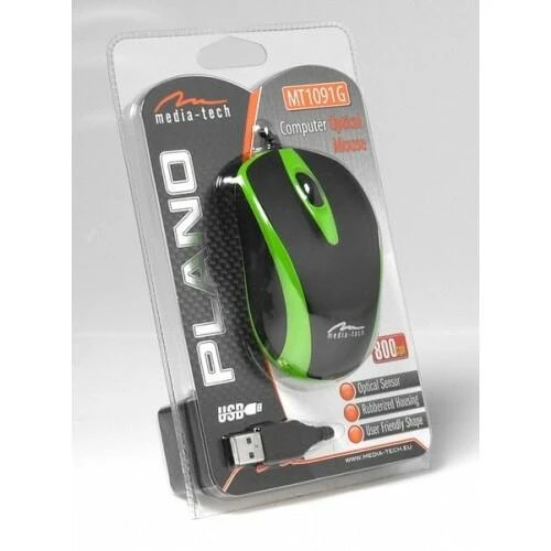 Itin ergonomiška optinė pelė Media-Tech PLANO MT1091G, USB jungtis, 800DPI, žalia