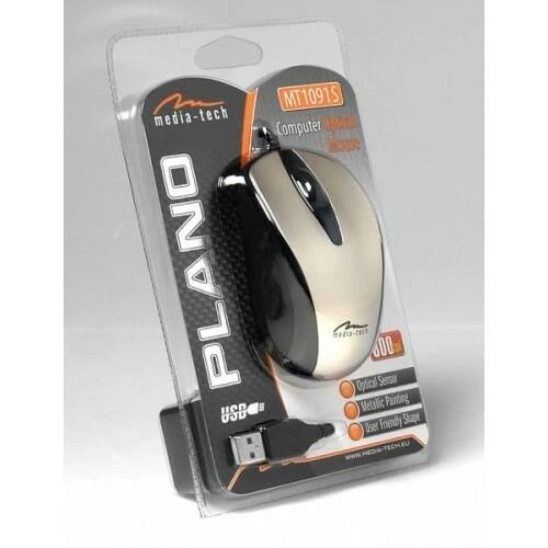 Itin ergonomiška optinė pelė Media-Tech PLANO MT1091S, USB jungtis, 800DPI, sidabrinė