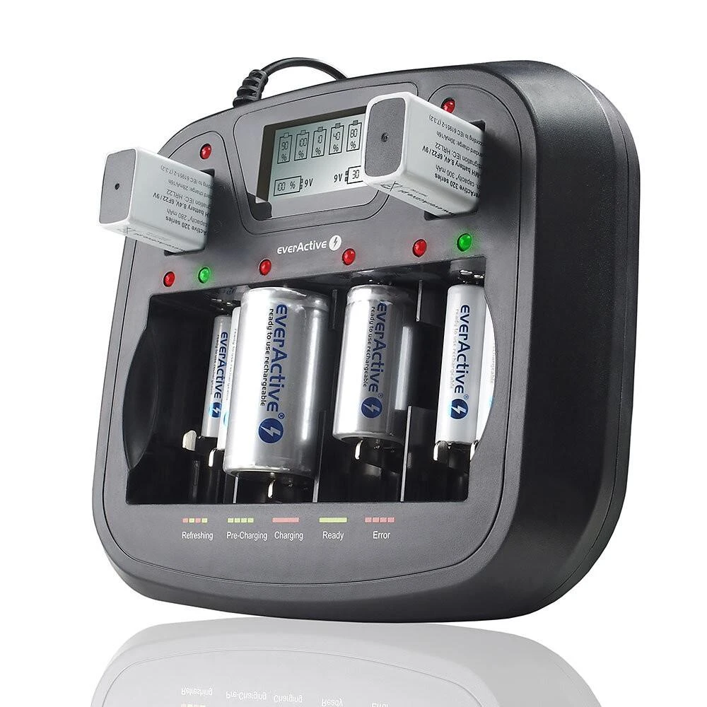 everActive universalus 4 etapų AA AAA C D 9V elementų įkroviklis NC-900U