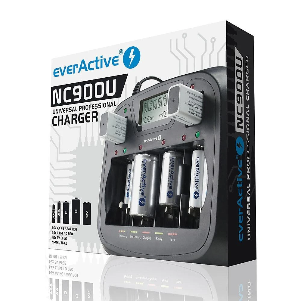 everActive universalus 4 etapų AA AAA C D 9V elementų įkroviklis NC-900U