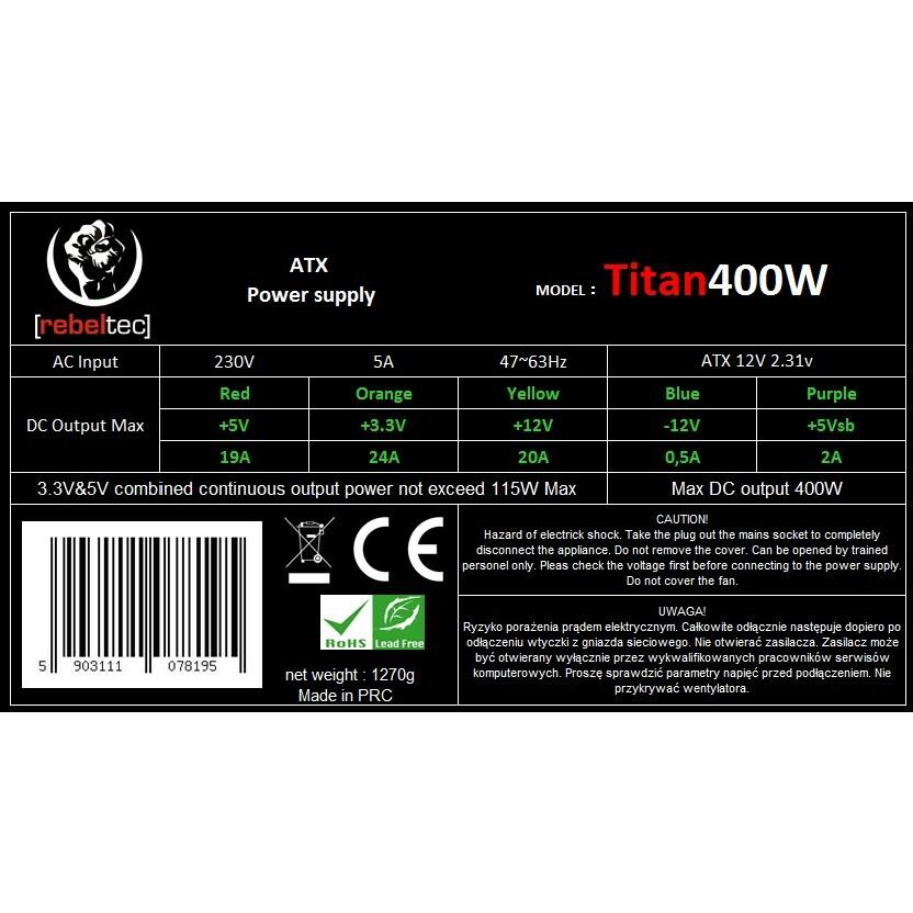 Maitinimo šaltinis Rebeltec Titan Series 400W