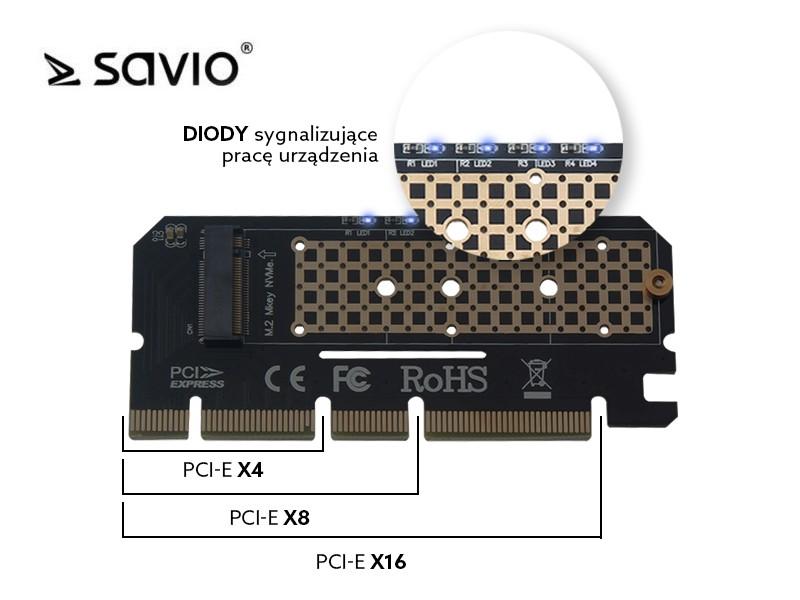 M.2 Adapteris - Savio AK-41 PCI-E Išplėtimo Kortelė