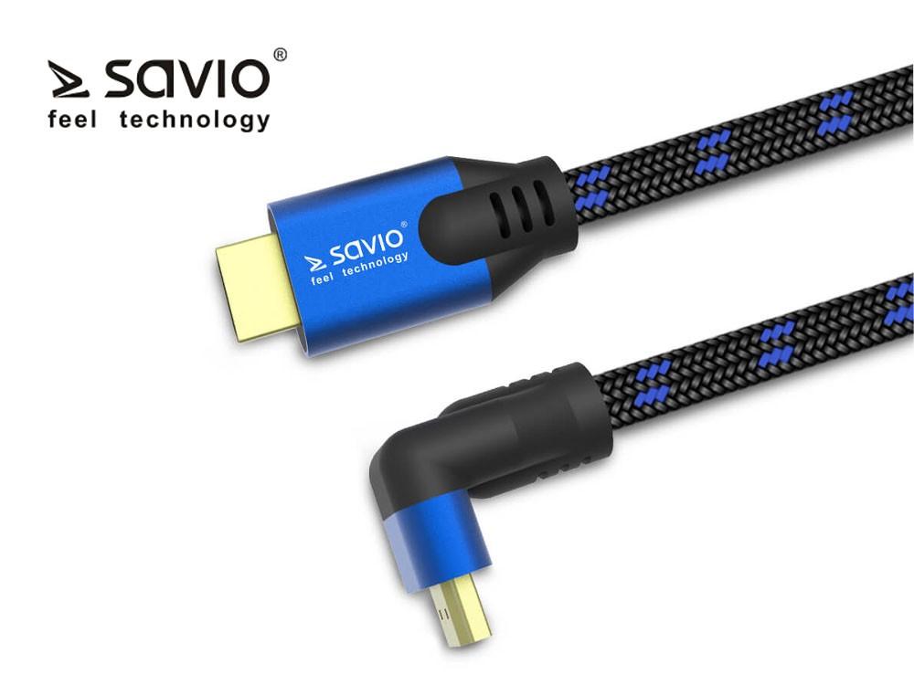 HDMI-HDMI v2.1 kabelis, 1,8 m, 8K, kampinis, OFC, varis, paauksuotas, Ethernet / 3D CL-147 SAVIO Mėlyna-juoda