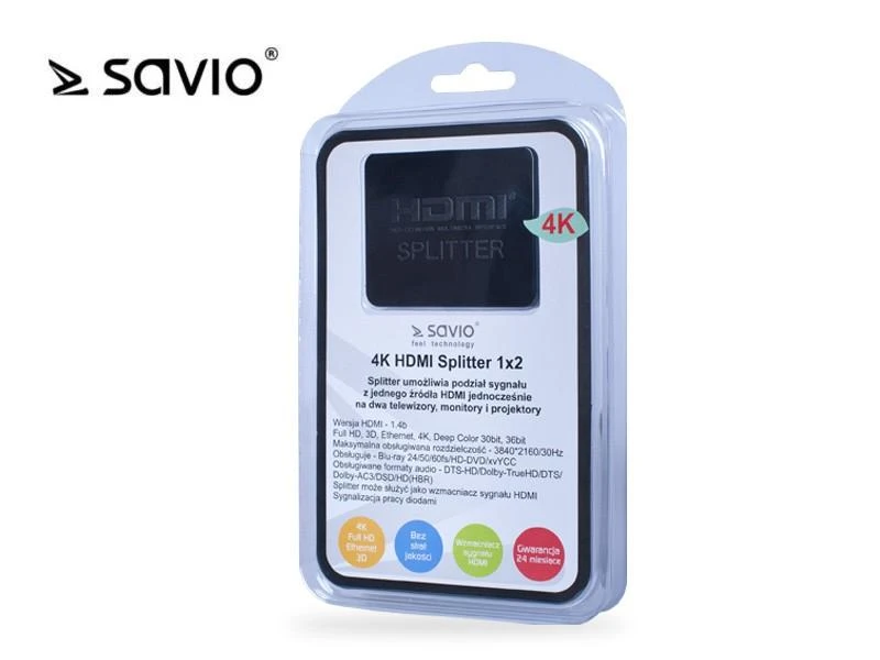 HDMI Skirstytuvas - Savio CL-93 4K 2 Prievadai Juodas