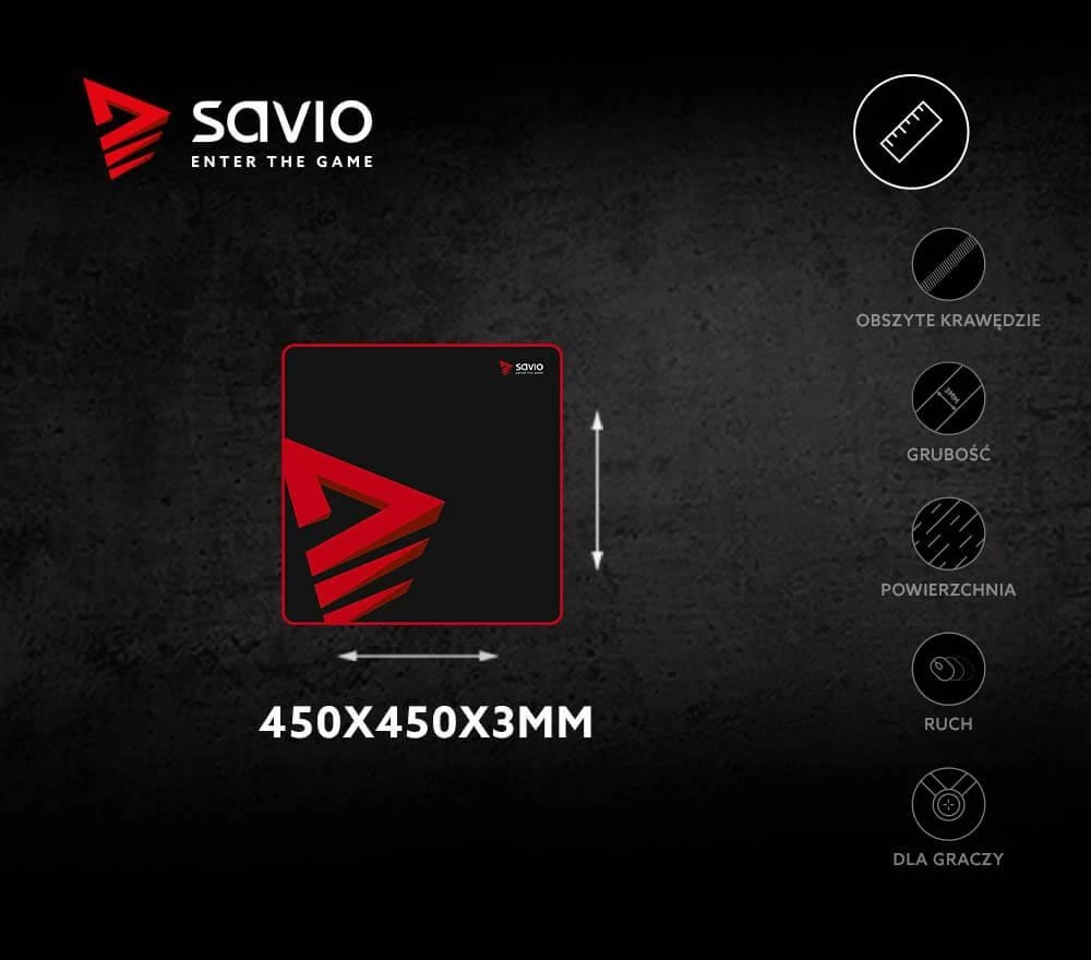Pelės kilimėlis žaidimams - Savio Turbo Dynamic M 450mm Juodas