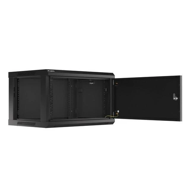LANBERG sieninė spintelė 19 colių 6U 600x450 plieninės durys juodas plokščias paketas