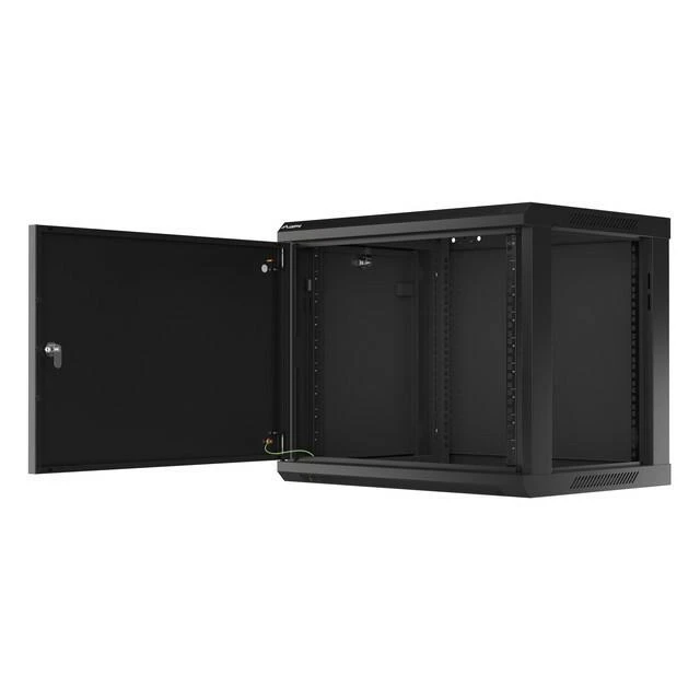 LANBERG sieninė spintelė 19 colių 9U 600x450 plieninės durys juodas plokščias paketas