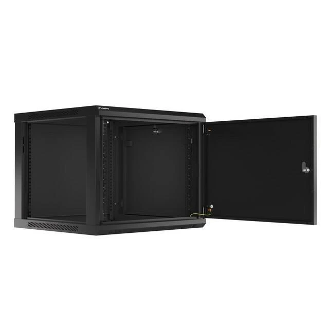 LANBERG sieninė spintelė 19 colių 9U 600x600 plieninės durys juodas plokščias paketas