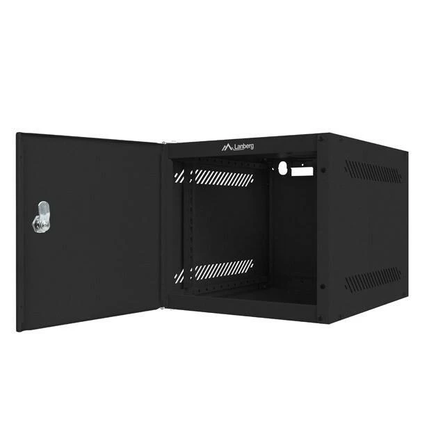 LANBERG Rack spintelė 10 colių sieninis laikiklis 6U 280x310 juodas su metalinėmis durelėmis butas paketas