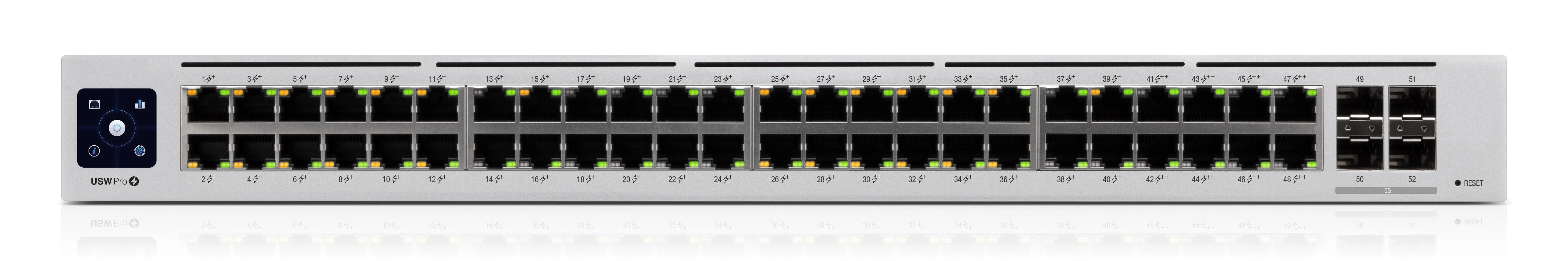 Šakotuvas UBIQUITI USW-PRO-48-POE UniFi komutatorius, 48 x 600 W, 48 gigabito RJ45 prievadai, 4 SFP+ prievadai, PoE++