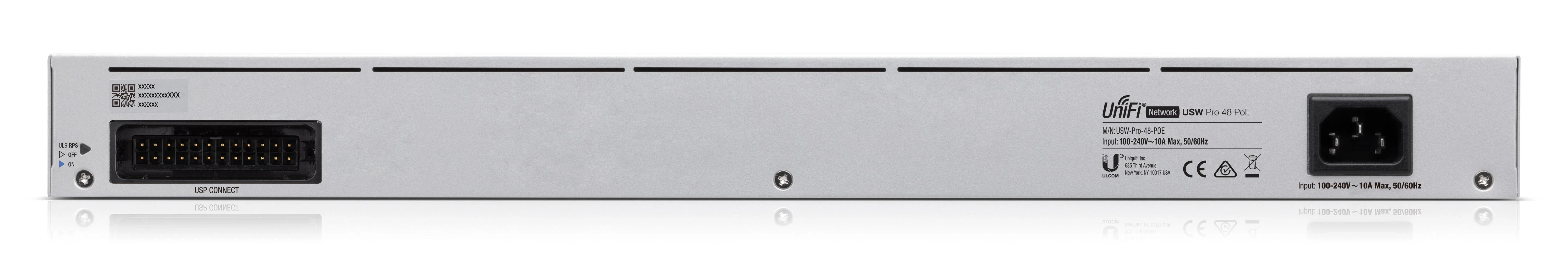 Šakotuvas UBIQUITI USW-PRO-48-POE UniFi komutatorius, 48 x 600 W, 48 gigabito RJ45 prievadai, 4 SFP+ prievadai, PoE++