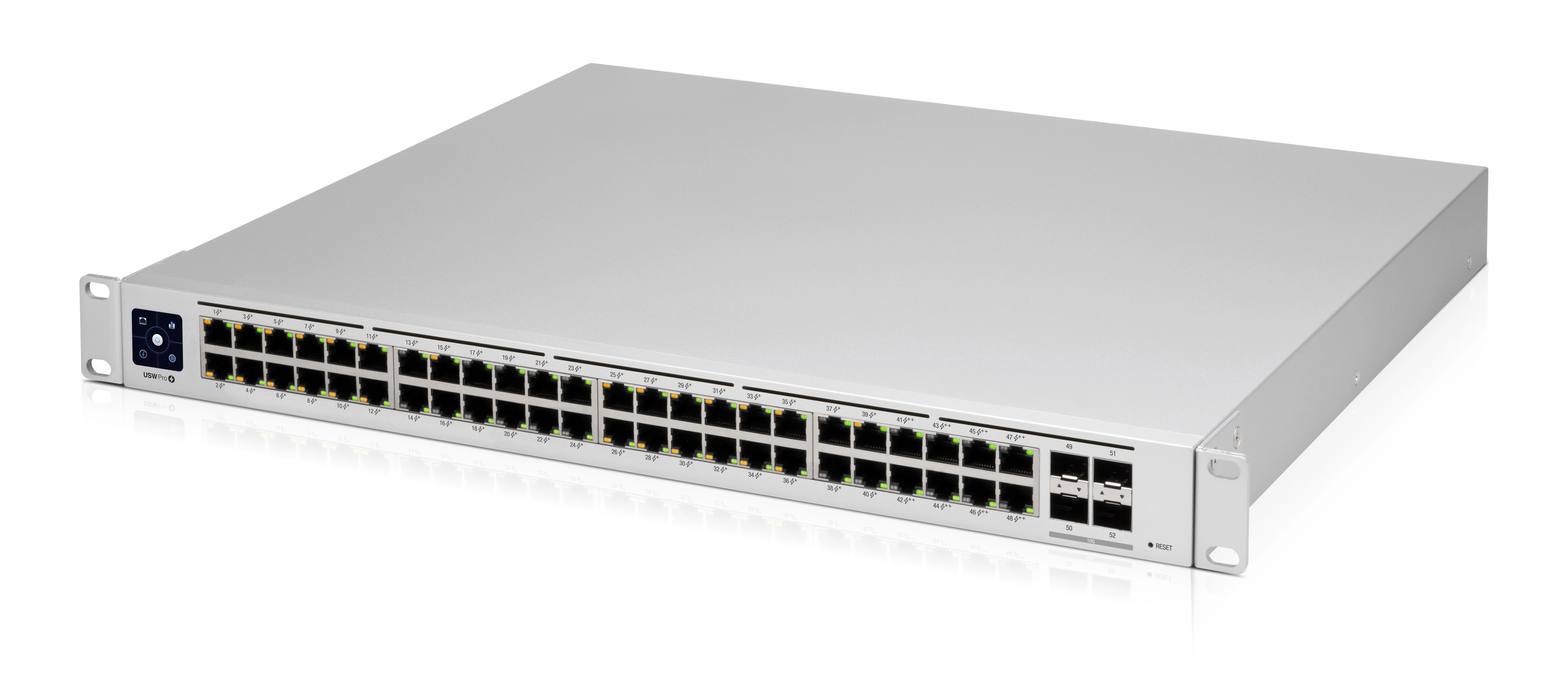 Šakotuvas UBIQUITI USW-PRO-48-POE UniFi komutatorius, 48 x 600 W, 48 gigabito RJ45 prievadai, 4 SFP+ prievadai, PoE++