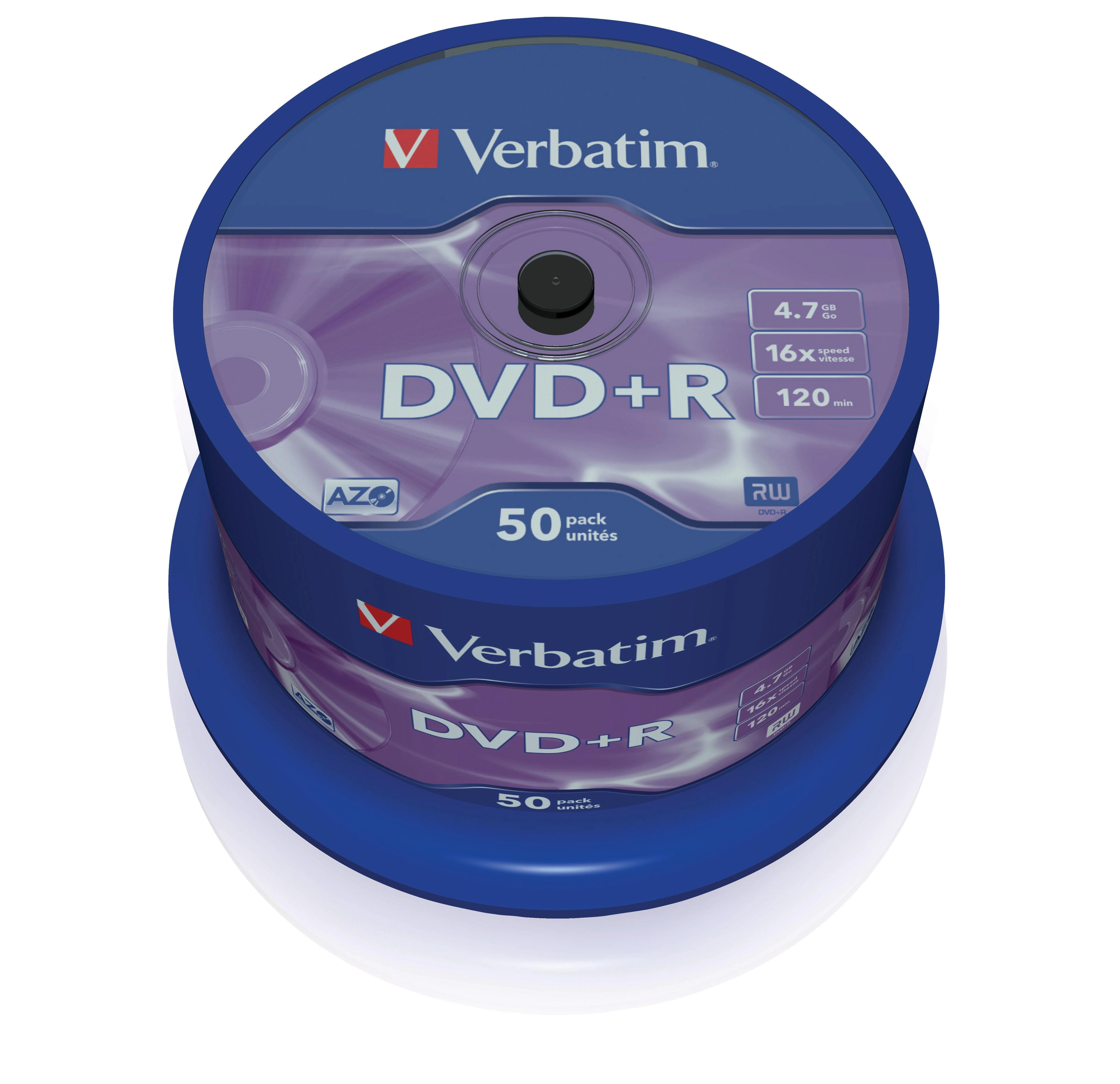 VERBATIM 50x DVD+R AZO 4,7GB 16x Spindle matinis sidabrinis paviršius
