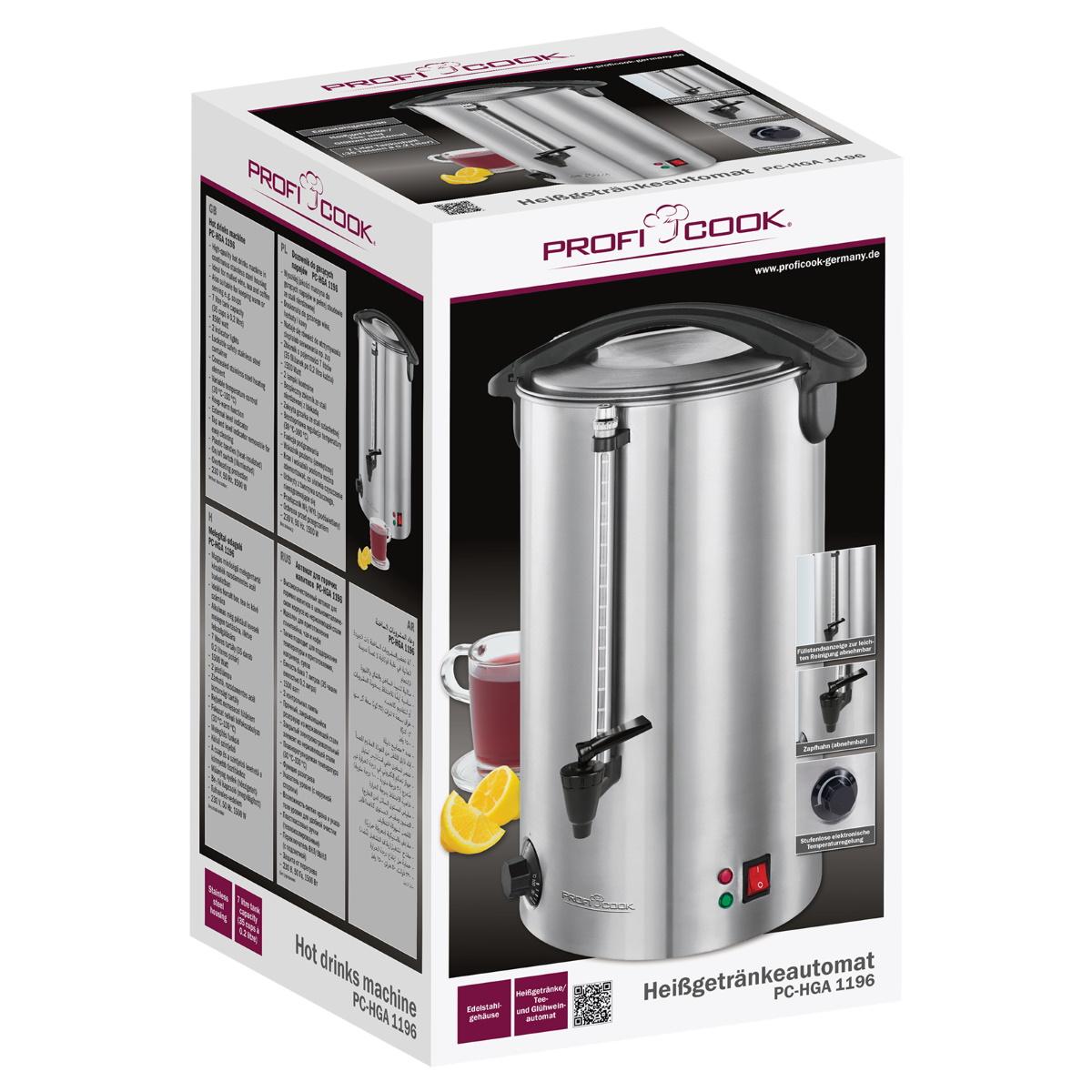 Virdulys Profi Cook ProfiCook karštų gėrimų dozatorius 7 l, 1500 W, nerūdijančiojo plieno, 501196