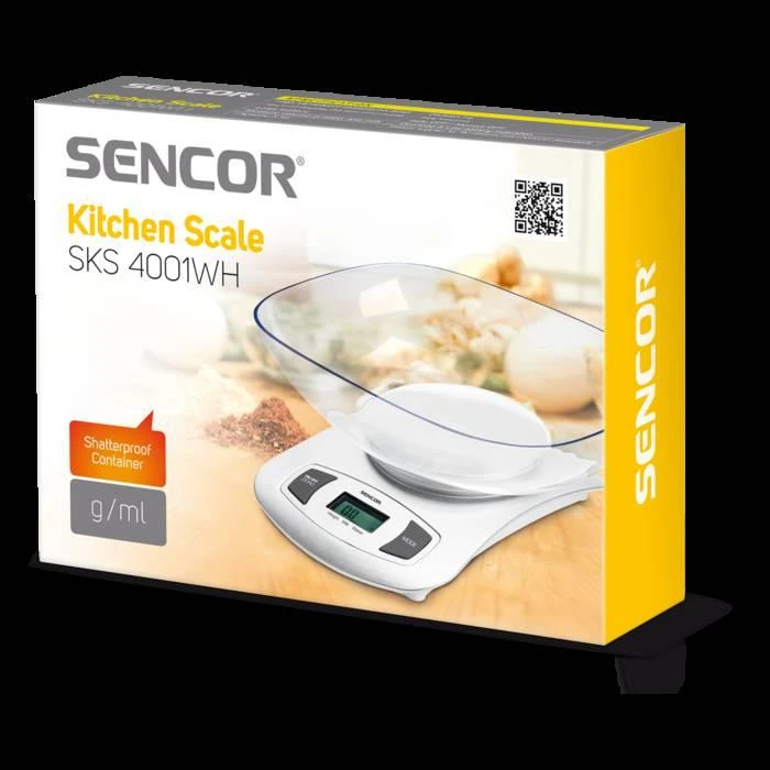 Virtuvinės svarstyklės Sencor SKS 4001WH su dubeniu, didelis LCD ekranas
