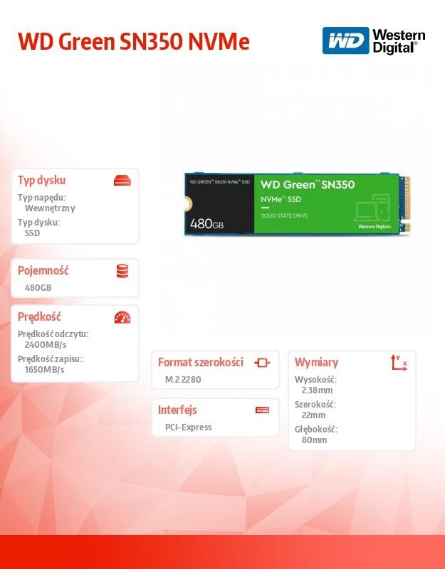 SanDisk WD Žalias SN350 NVMe SSD 480GB M.2 2280 PCIe Gen3 8Gb/s