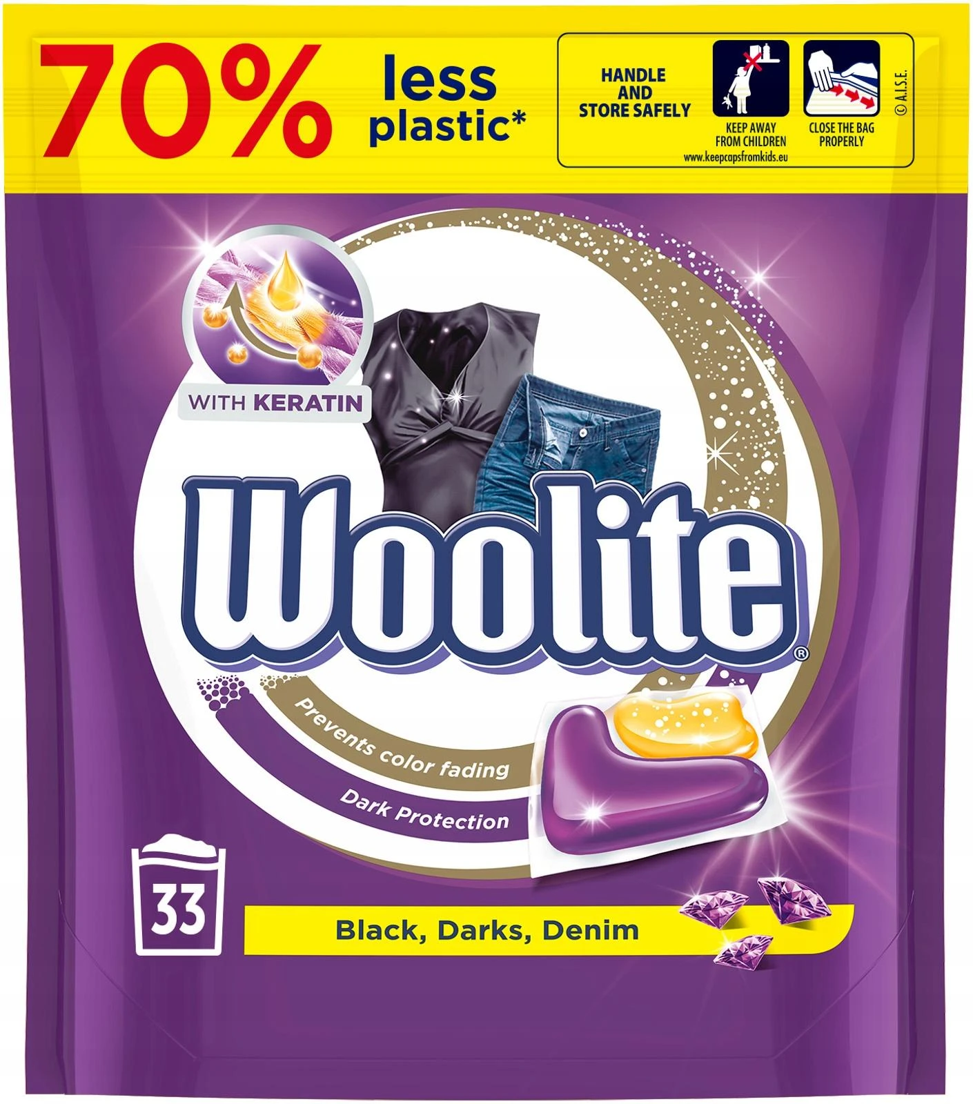 Skalbimo kapsulės WOOLITE DARKS DENIM Juodas, 33 vnt.