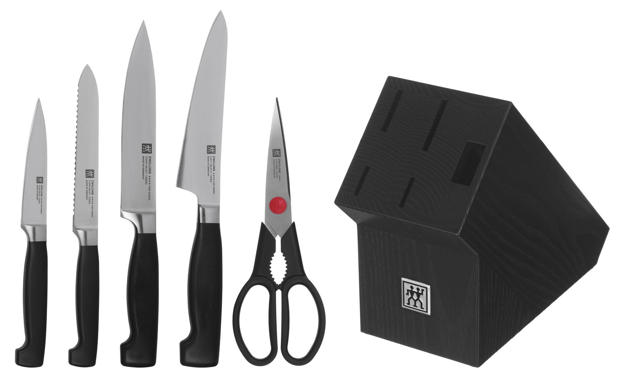 4 peilių rinkinys su bloku ZWILLING Four Star 35144-600-0, Juodas
