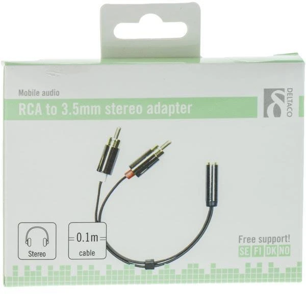 Adapteris DELTACO 3.5mm F - 2xRCA M, 0.1m, juodas lankstus / AUD-204