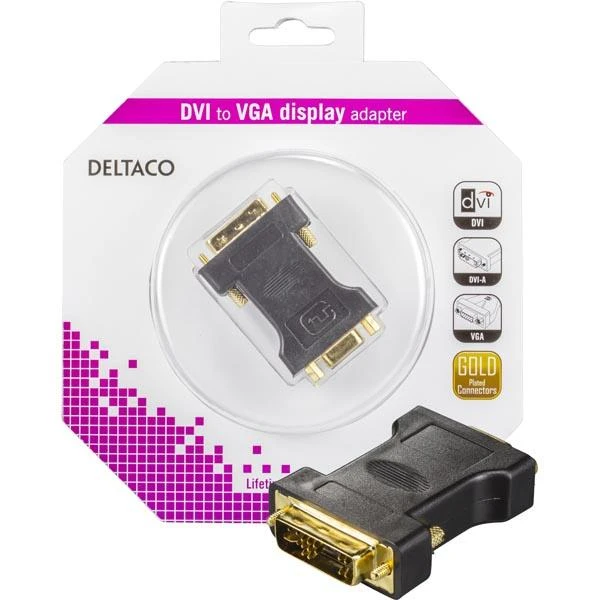 Adapteris DELTACO DVI-A-M - VGA-F, juodas / DVI-4-K
