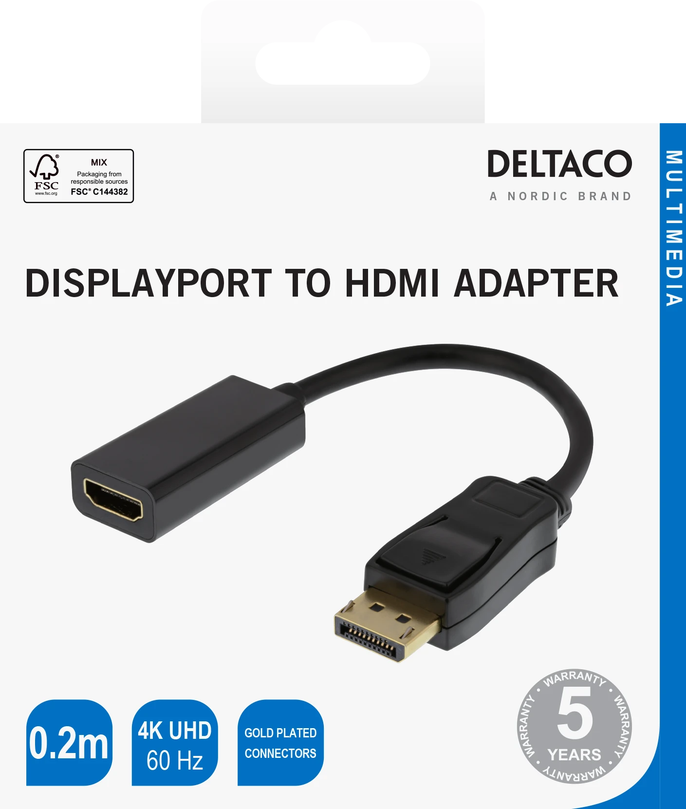 Deltaco HDMI į DisplayPort adapteris, 20 cm
