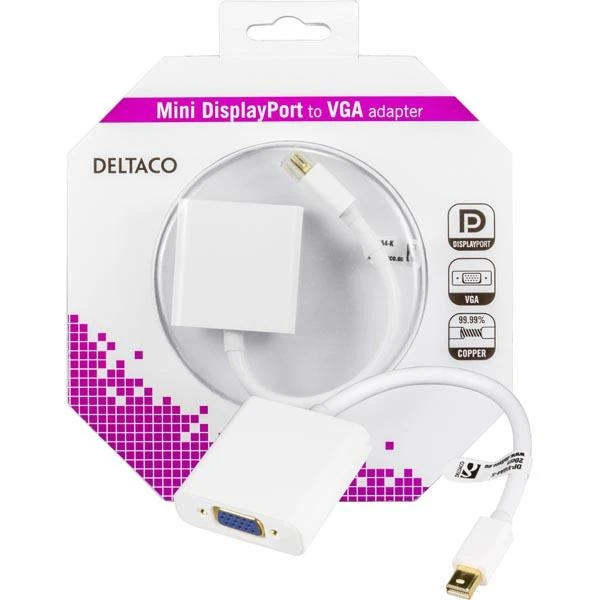 Deltaco mini DisplayPort į VGA adapteris pakuotėje