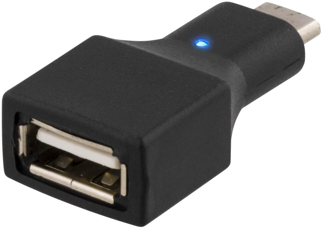 Juodas USB-C į USB-A adapteris su LED indikatoriumi