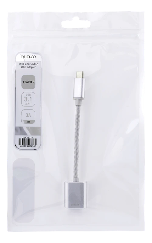 Deltaco USB-C į USB-A adapteris pakuotėje