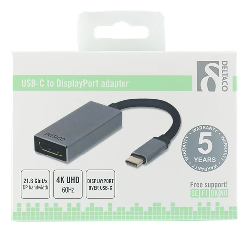 Deltaco USB-C į DisplayPort adapteris pakuotėje