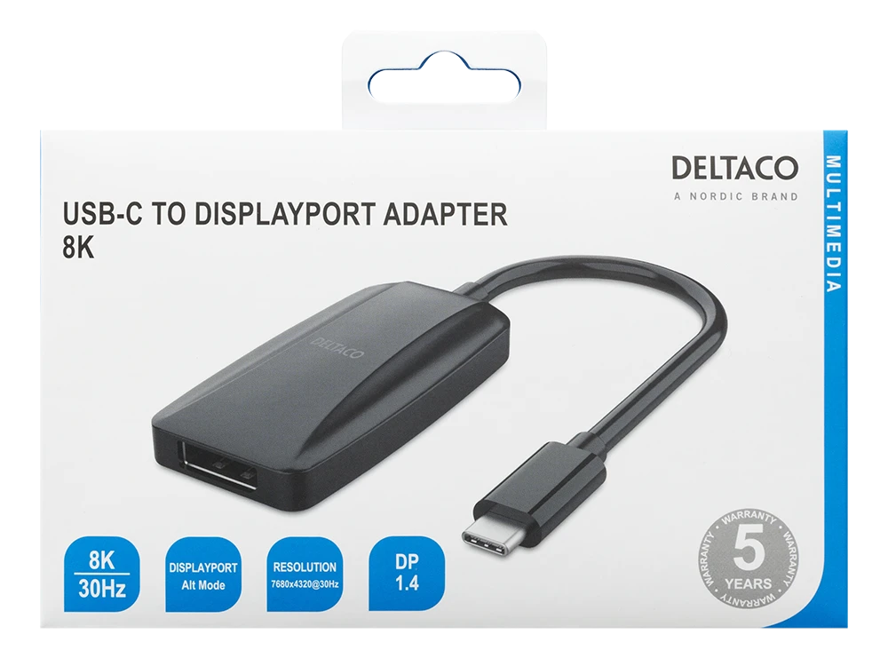 Adapteriai DELTACO USB-C - DP, USB-C ha, DP ho, 7680x4320 30Hz, 1.8m, juodas / USBC-DP8K