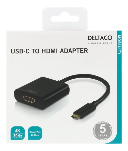 Deltaco USB-C į HDMI adapteris pakuotėje