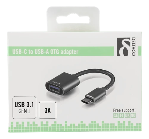 Deltaco USB-C į USB-A OTG adapteris pakuotėje