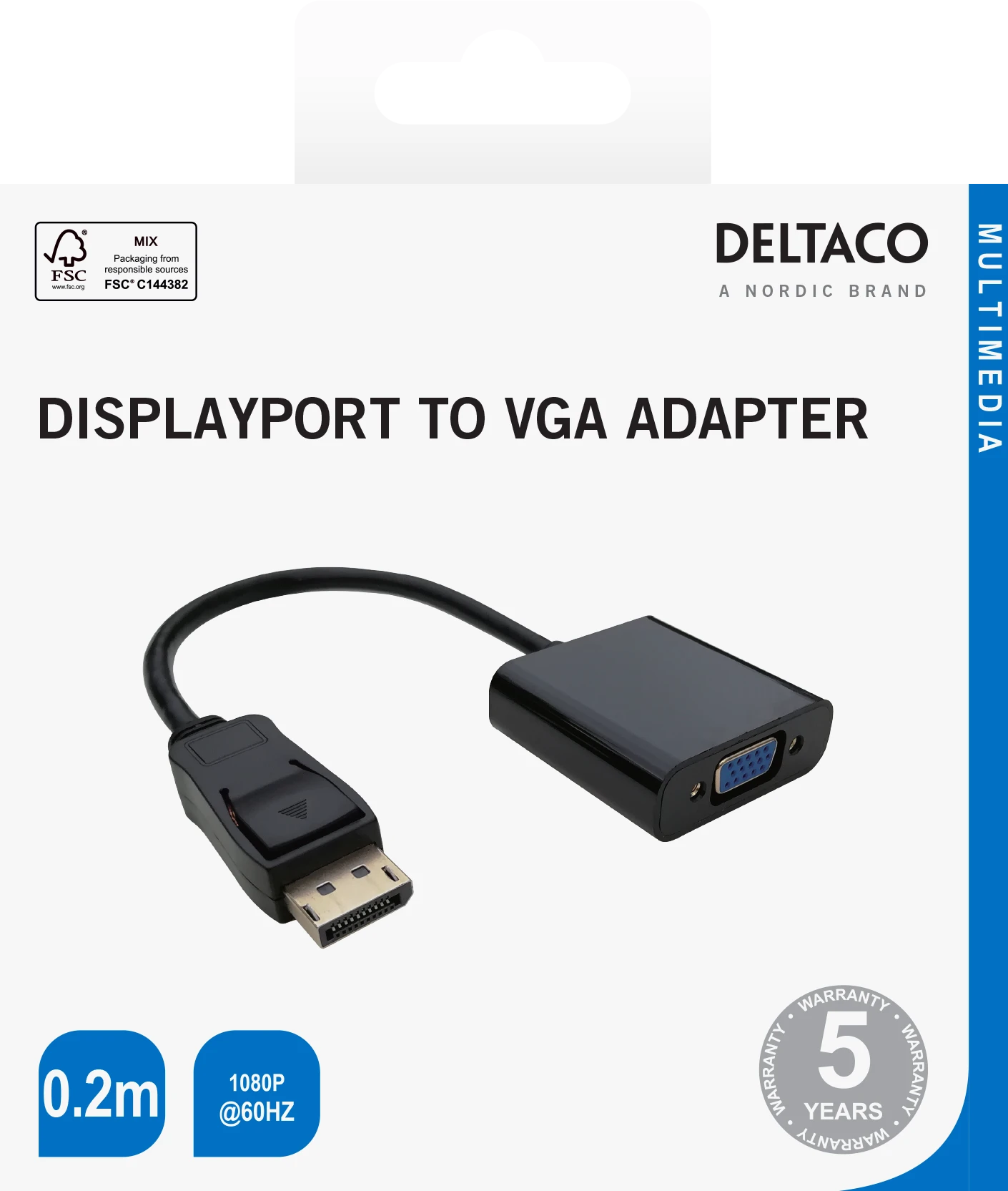 Deltaco DisplayPort į VGA adapteris pakuotėje