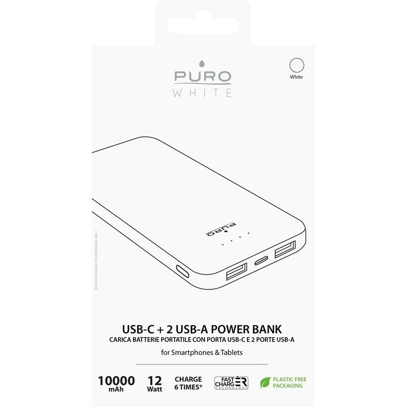 Nezatříděno Apple Išorinė baterija PURO su greituoju krovimu, 10 000mAh, 2xUSB-A, 1xUSB-C, balta / PWFCBB100P2WHI