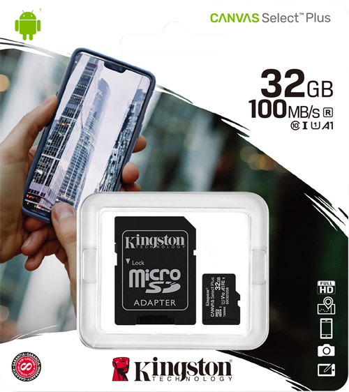 Atminties kortelė Kingston Canvas Select Plus UHS-I 32 GB Micro SDHC Flash atminties klasė 10 SD Adapteris