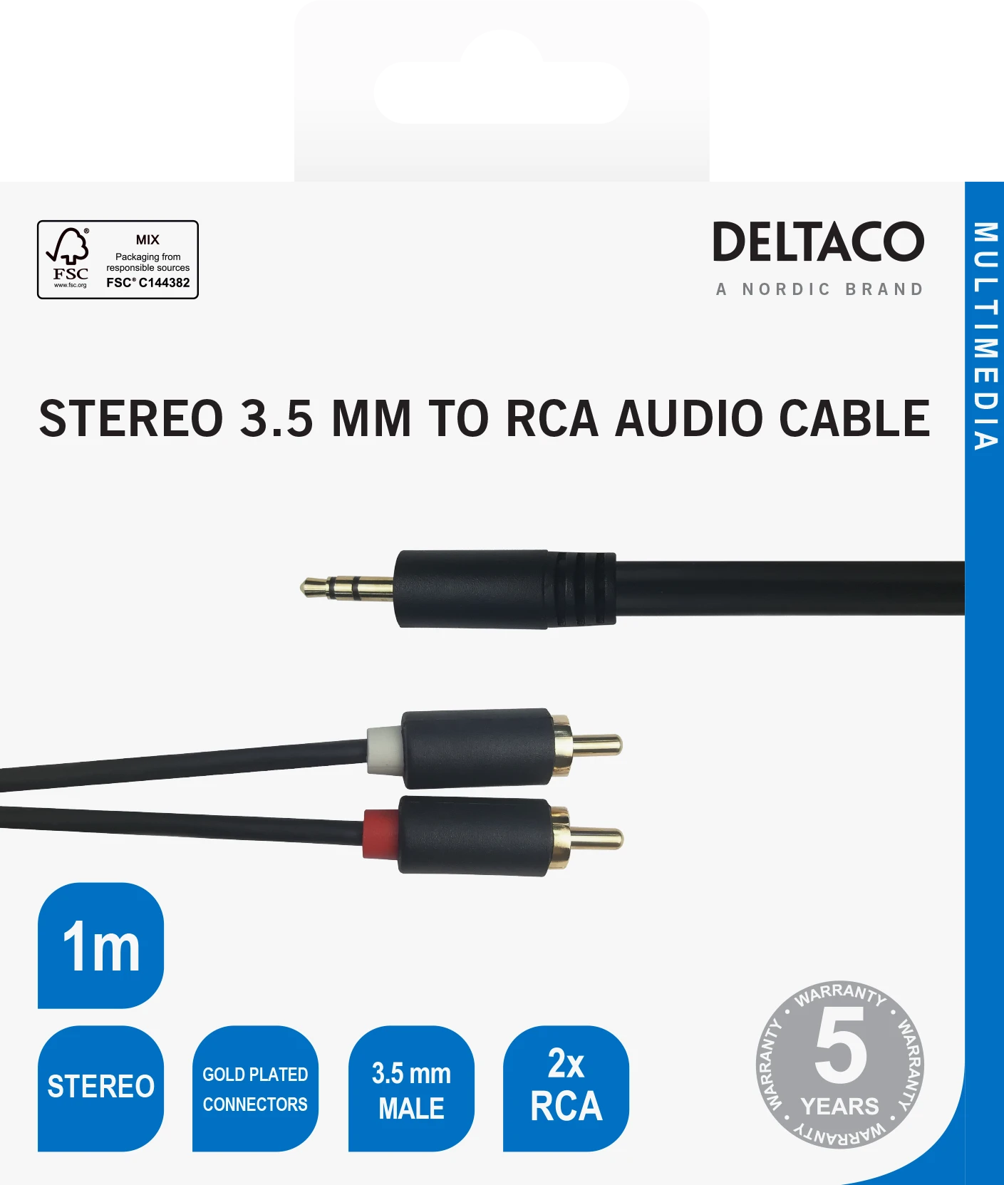 Deltaco 3.5mm į 2xRCA laidas su žymėtais kištukais