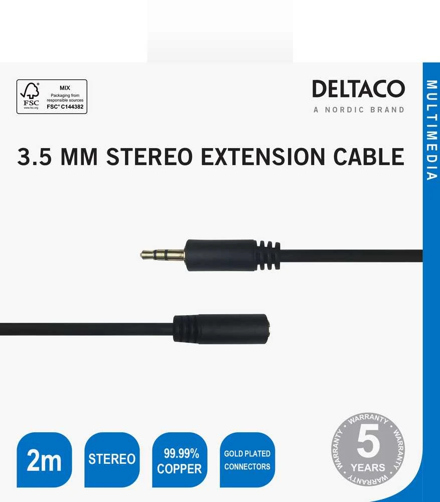 Deltaco 3.5mm stereo ilgintuvas, 2m