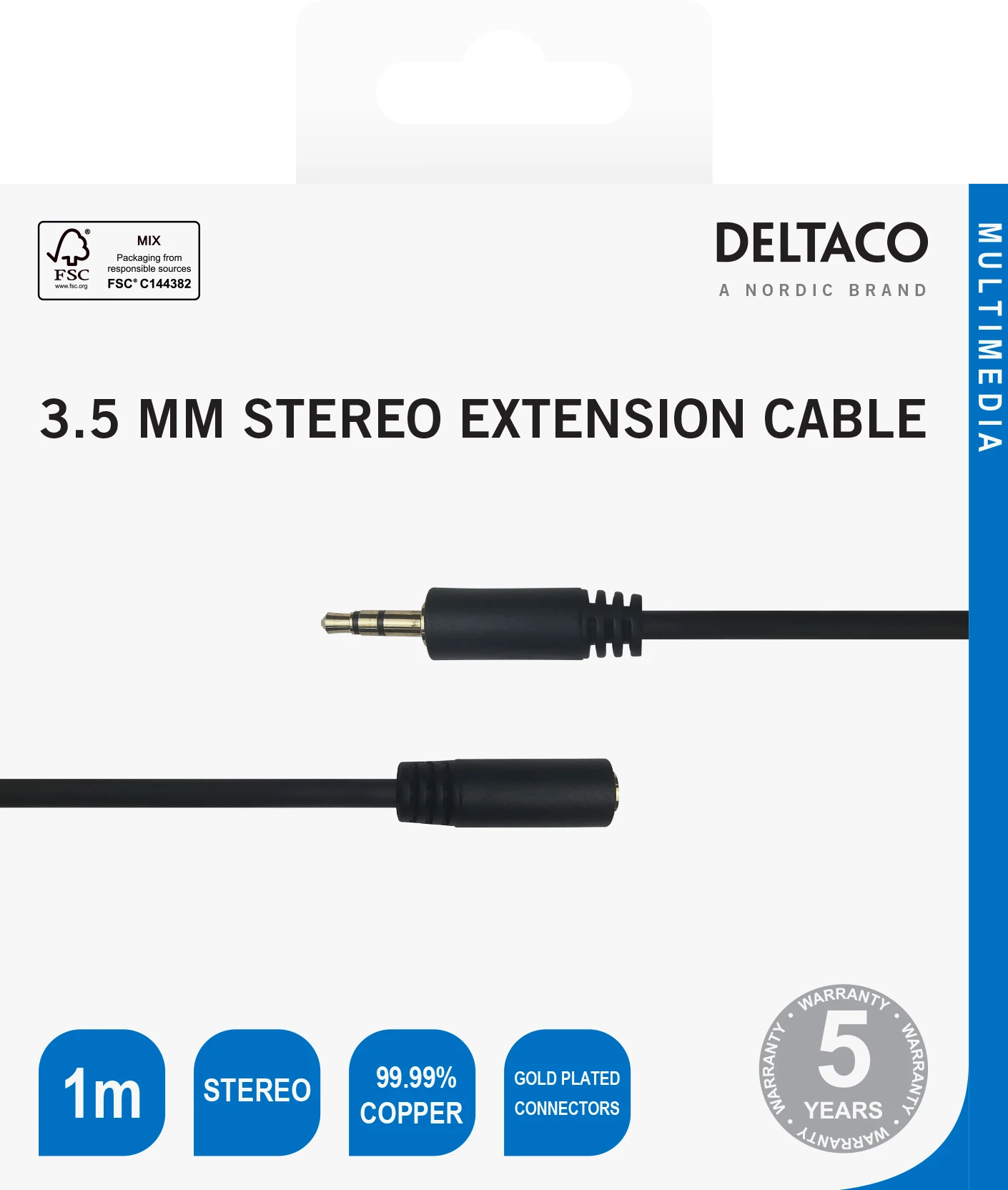 Deltaco 3.5 mm garso prailgintuvo pakuotė