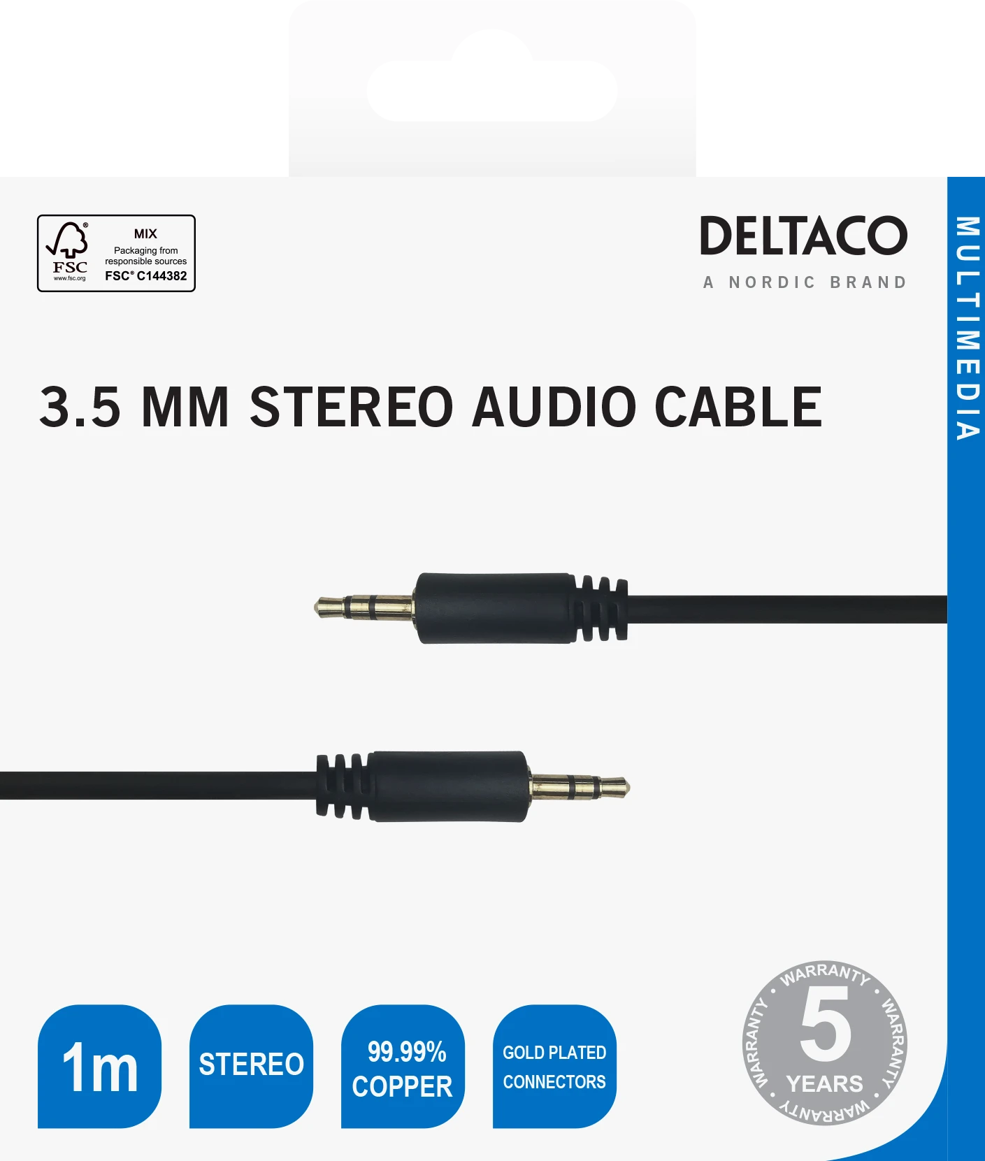 Deltaco 3.5mm audio laidas su pakuote