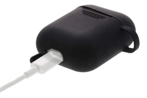 Juodas silikoninis AirPods dėklas su krovimo jungtimi